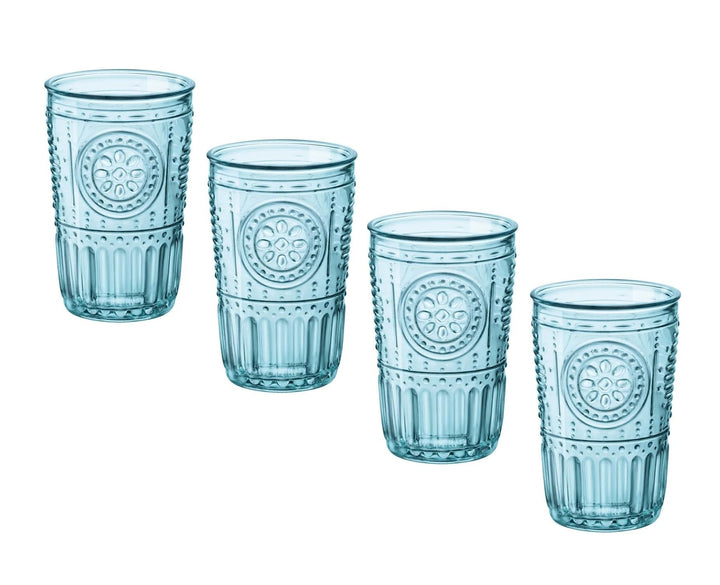 Bormioli Rocco 090789 Glas, Romantic, Blau, 4 Stück 4 Stück (1er Pack) Blau, 4 Stück (1er Pack) Blau