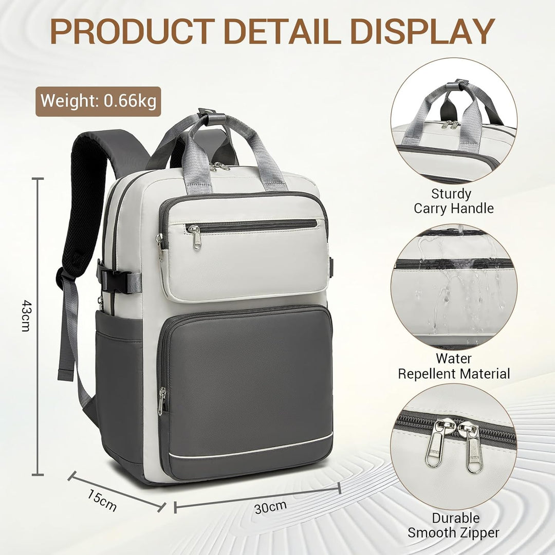 KONO Rucksack Damen 15,6 Zoll Laptop Rucksack, Grosse Wasserdicht Schulrucksack mit Flaschenfach, 2