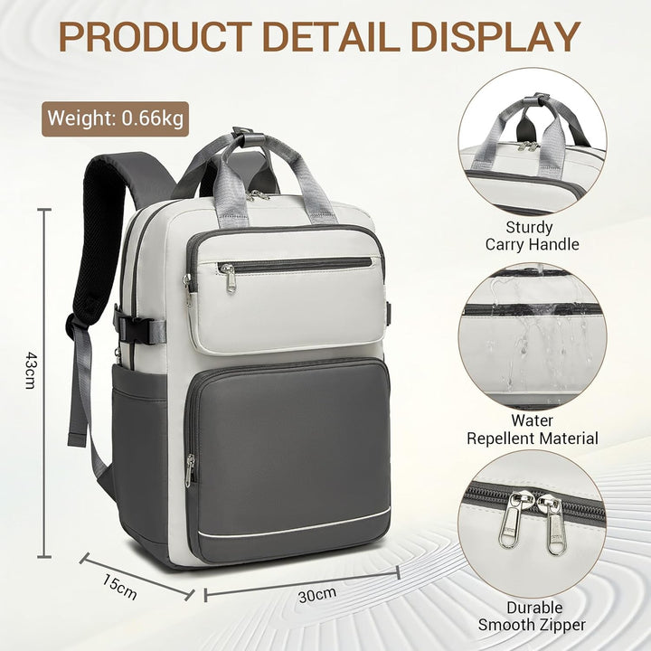 KONO Rucksack Damen 15,6 Zoll Laptop Rucksack, Grosse Wasserdicht Schulrucksack mit Flaschenfach, 2