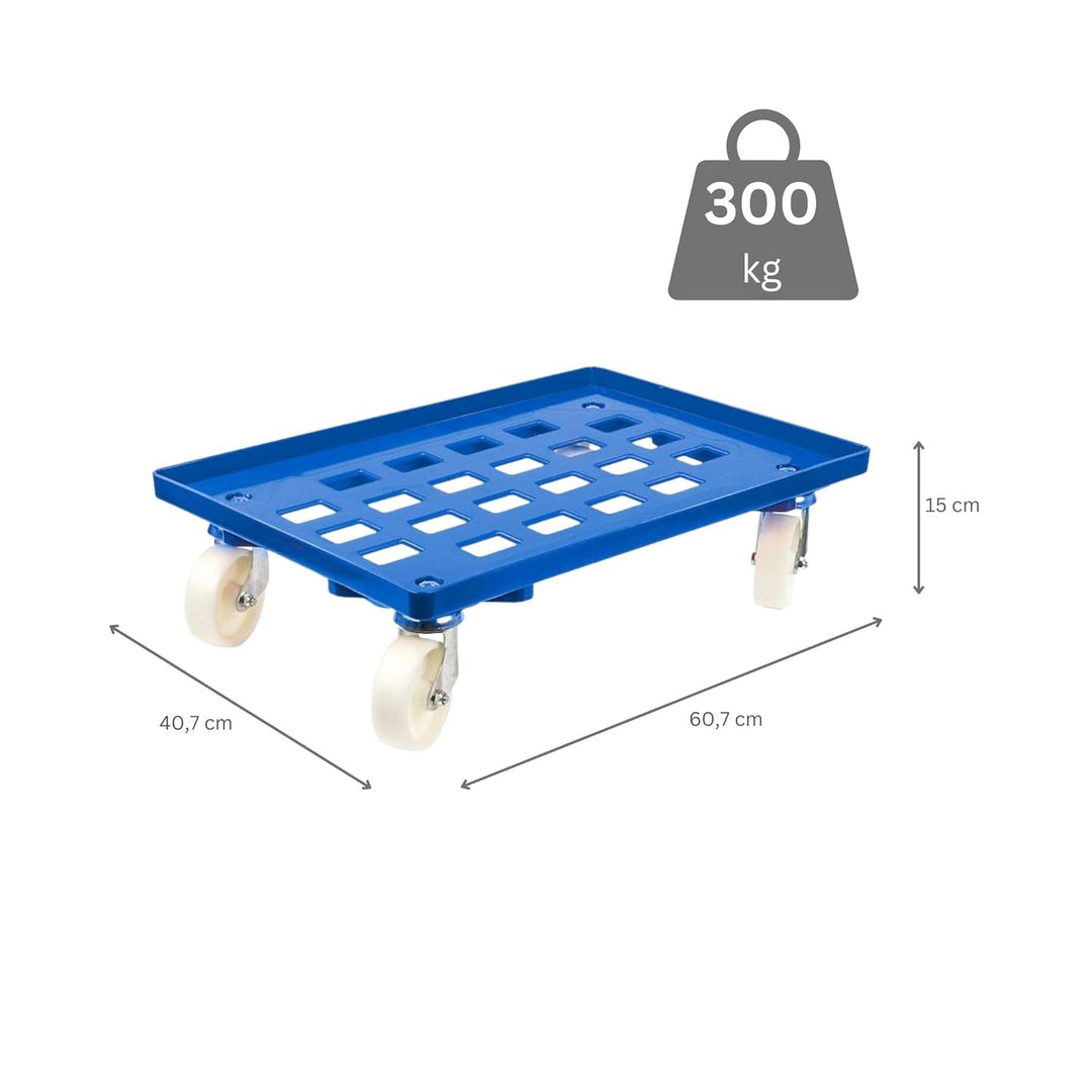SparSet 6X Transportroller für Euroboxen 60x40cm mit Kunststoffräder blau | Gitter/Rasterdeck | 2 Le