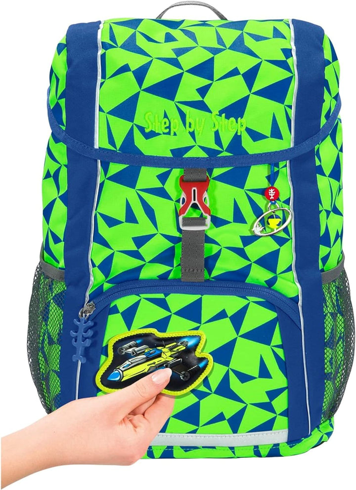 Step by Step Rucksack-Set Kid NEON, Star Catcher, grün-blau, mit Sitzkissen, ergonomischer Mini-Ranz