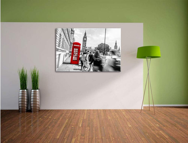 Pixxprint Typische Telefonzelle in London als Leinwandbild/Grösse: 100x70 cm/Wandbild/Kunstdruck/fer