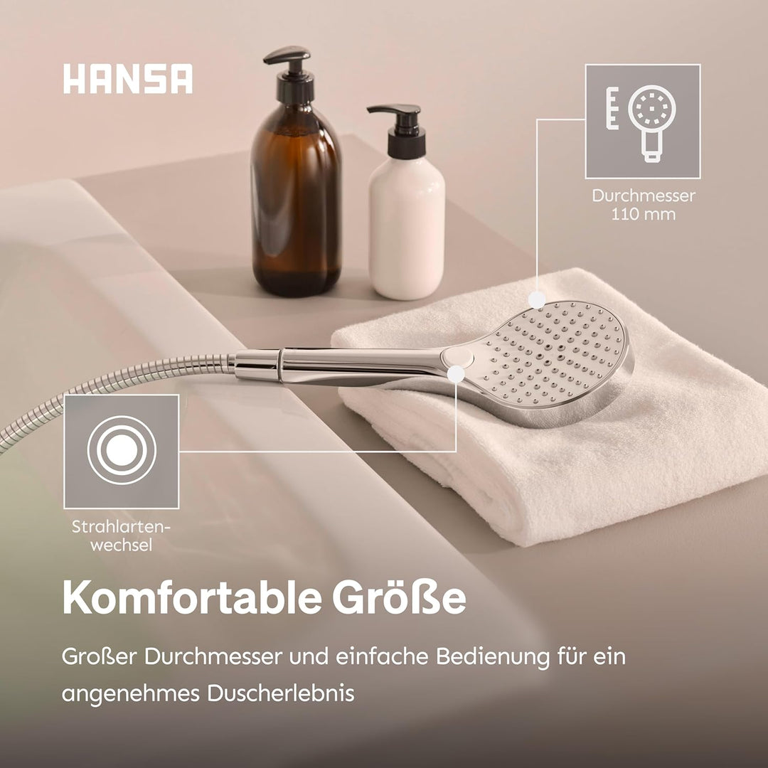 HANSA VIVA Breiter Duschkopf mit 3 Strahlarten I Handbrause Dusche | Dreistrahlig mit Druckknopf Ums
