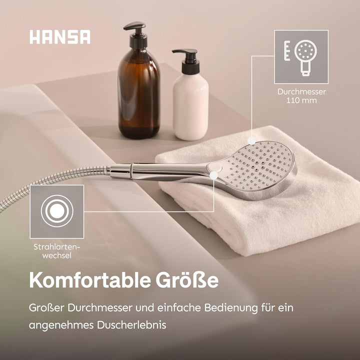 HANSA VIVA Breiter Duschkopf mit 3 Strahlarten I Handbrause Dusche | Dreistrahlig mit Druckknopf Ums