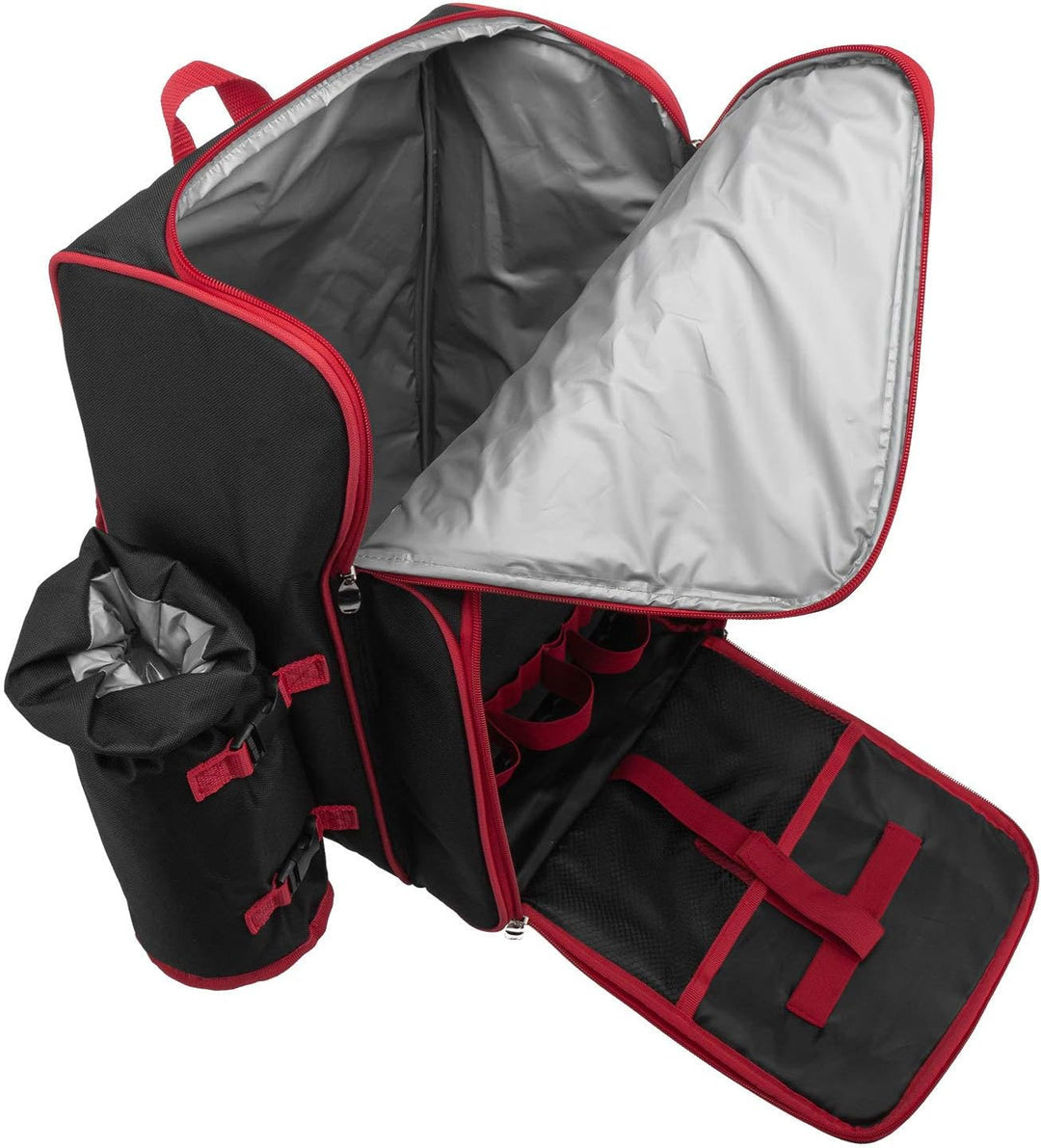 anndora Picknickrucksack 4 Personen schwarz weiss gepunktet + 29-TLG. Zubehör