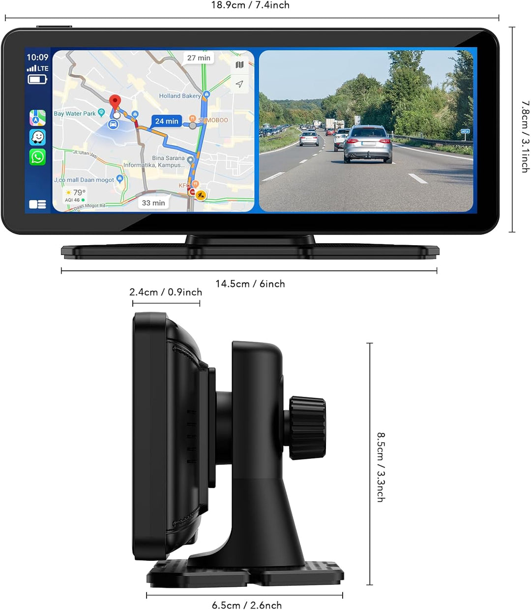 LAMTTO Wireless Carplay Display mit Dashcam 2.5K für AppIe CarPlay & Android Auto 6,86 Zoll Tragbare