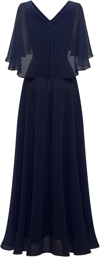 DRESSTELLS Damen Abendkleider Hochzeitsgast Chiffon Cape Ärmel Brautjungfer Kleider Cocktailkleid fü