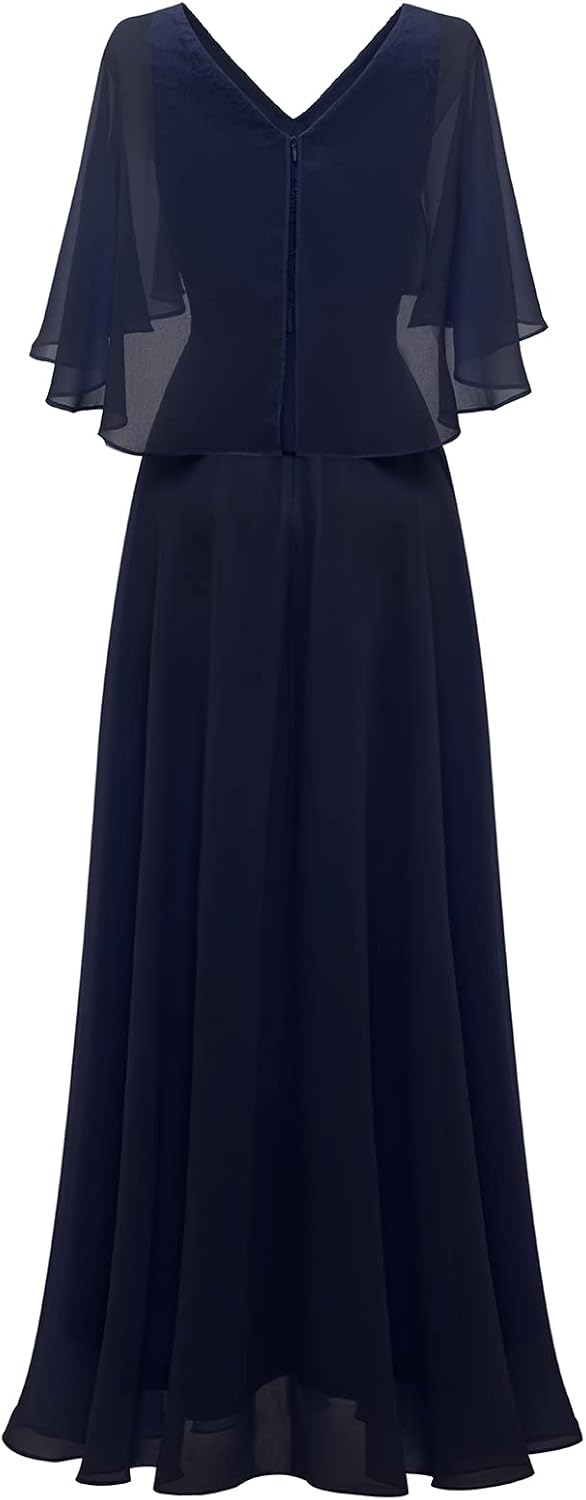 DRESSTELLS Damen Abendkleider Hochzeitsgast Chiffon Cape Ärmel Brautjungfer Kleider Cocktailkleid fü
