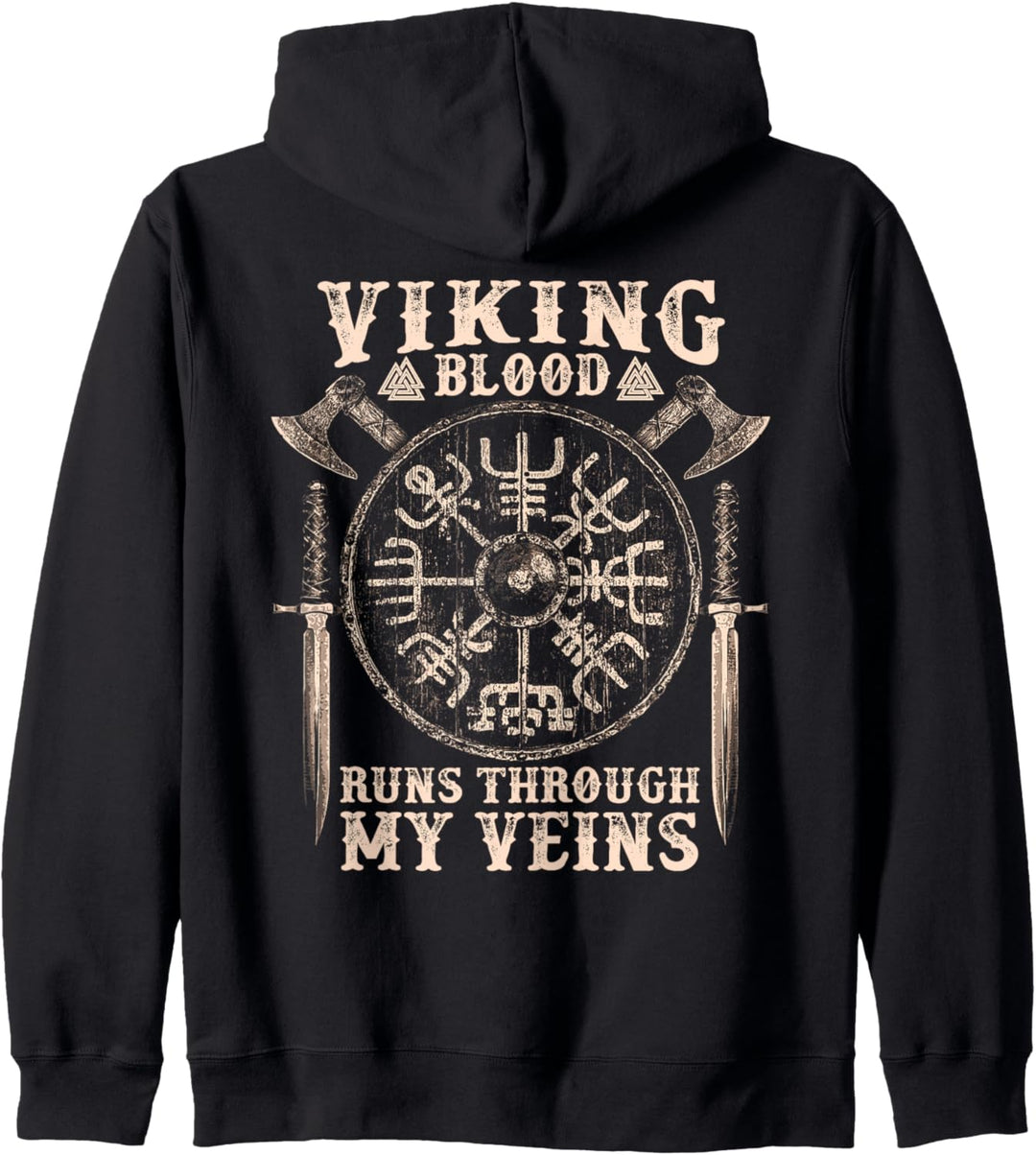 Viking Blood Runs through my Veins Wikinger Vegvisir Kapuzenjacke