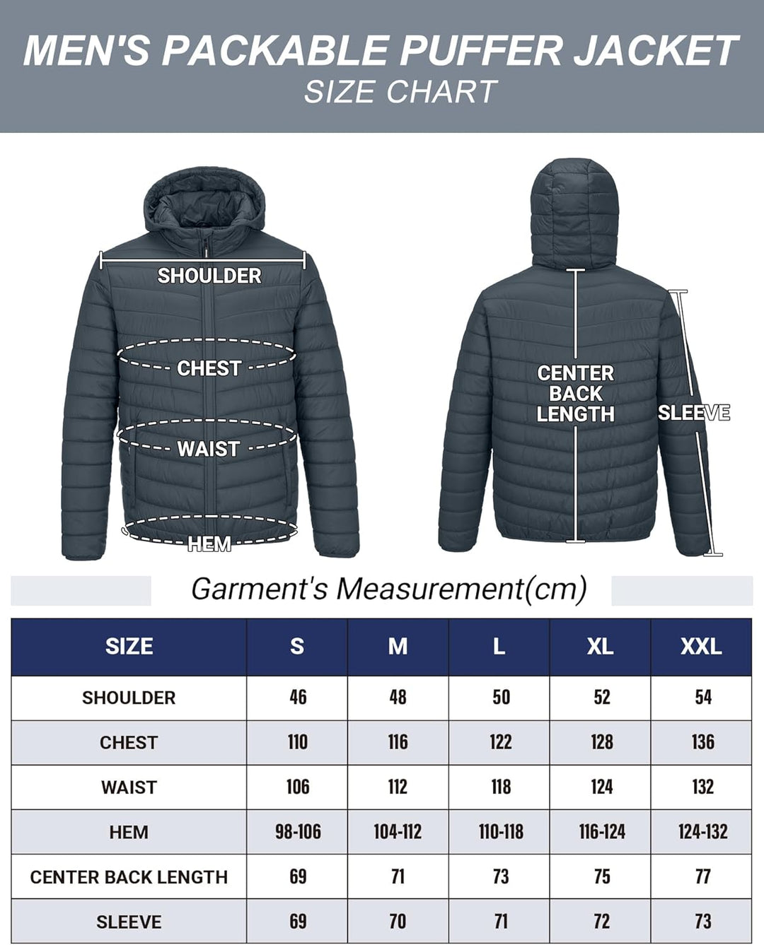 33,000ft Herren Leichte Steppjacke Outdoor Wasserbeständige Übergangsjacke Warme Winterjacke für Män