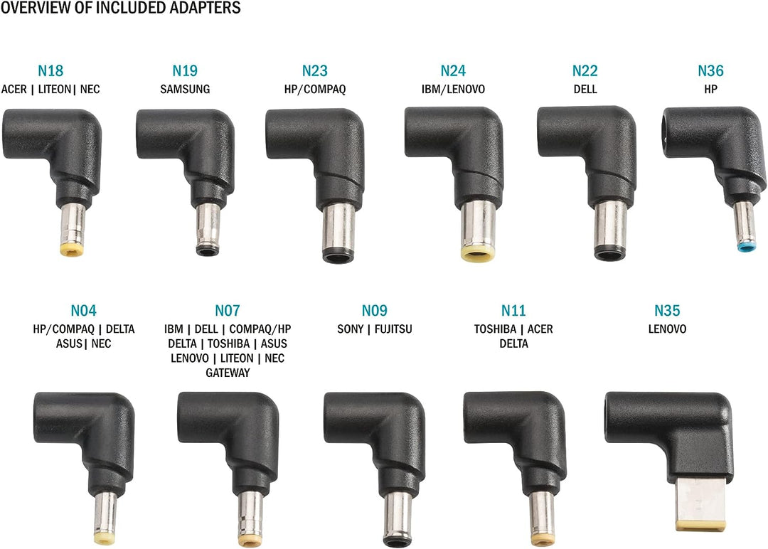 DIGITUS Universal Notebook Netzteil, 90W, USB Lade-Buchse 5V/2A, 11 wechselbare Steckeraufsätze, sch