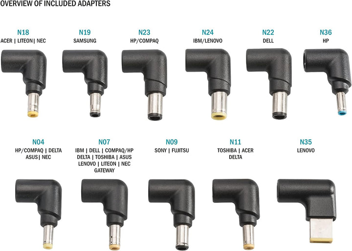 DIGITUS Universal Notebook Netzteil, 90W, USB Lade-Buchse 5V/2A, 11 wechselbare Steckeraufsätze, sch