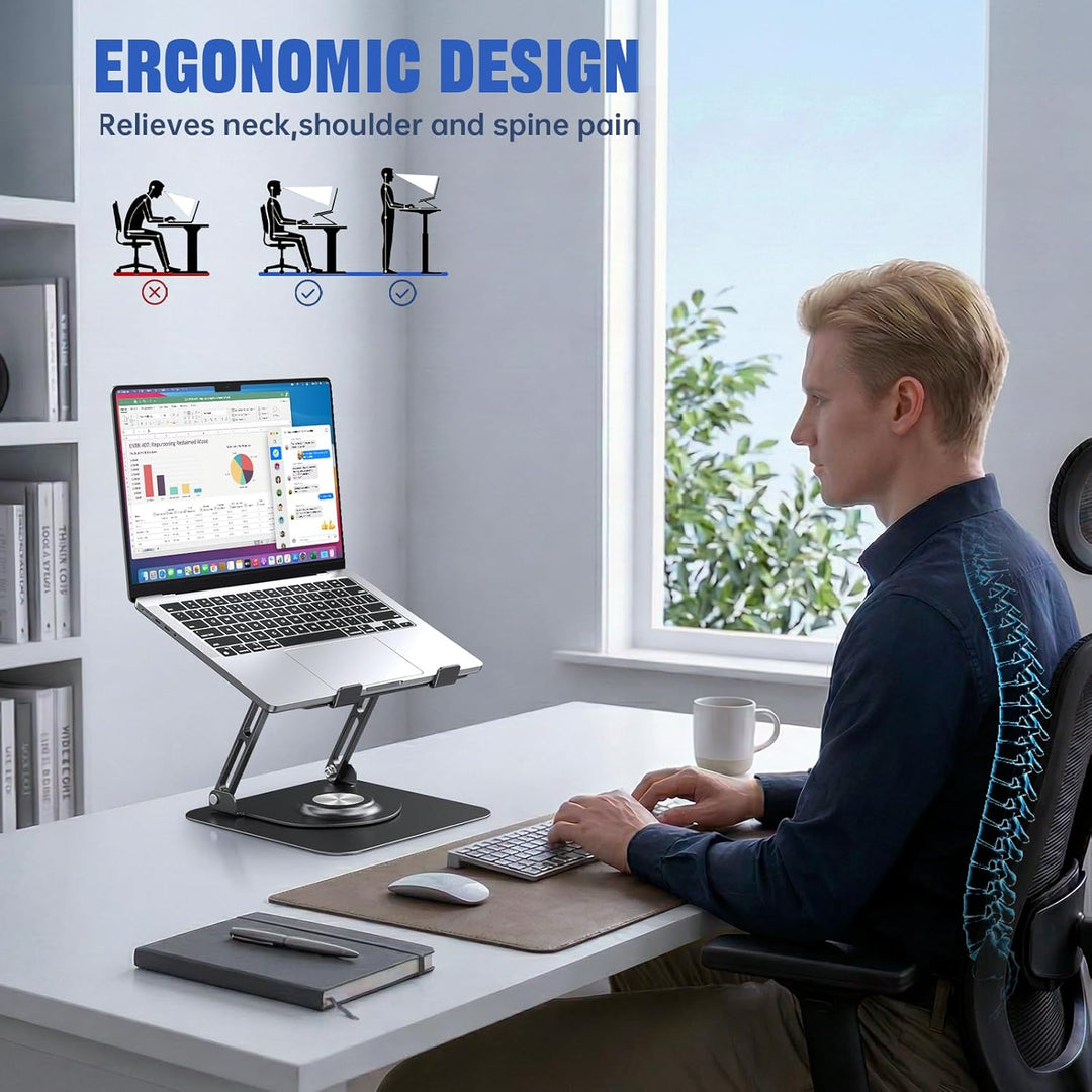 Laptop-Ständer für Schreibtisch, Verstellbarer Computerständer mit 360° drehbarer Basis, Faltbarer u