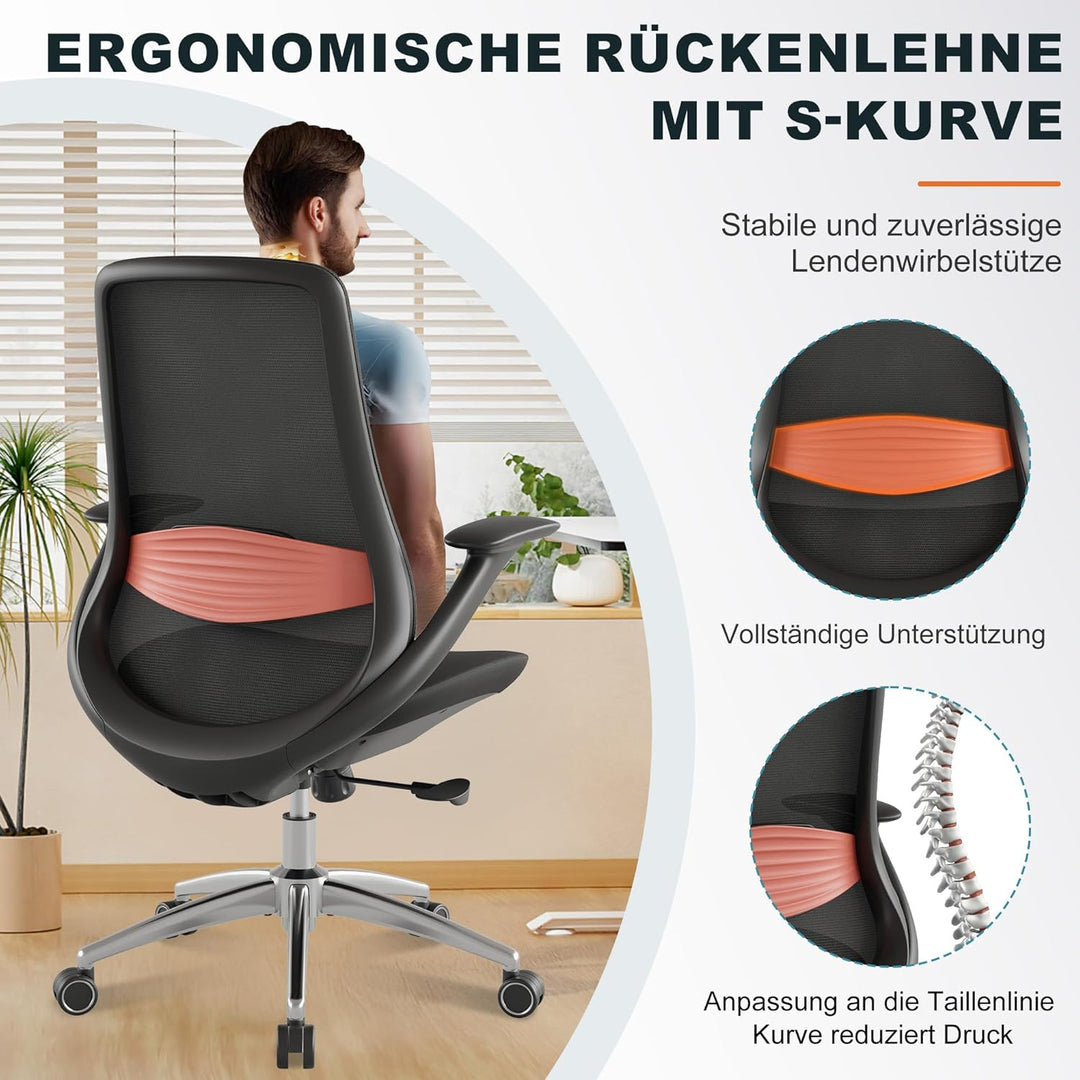 Bürostuhl Ergonomisch Schreibtischstuhl Drehstuhl Verstellbarer Armlehnen Lendenstütze gasdruckfeder