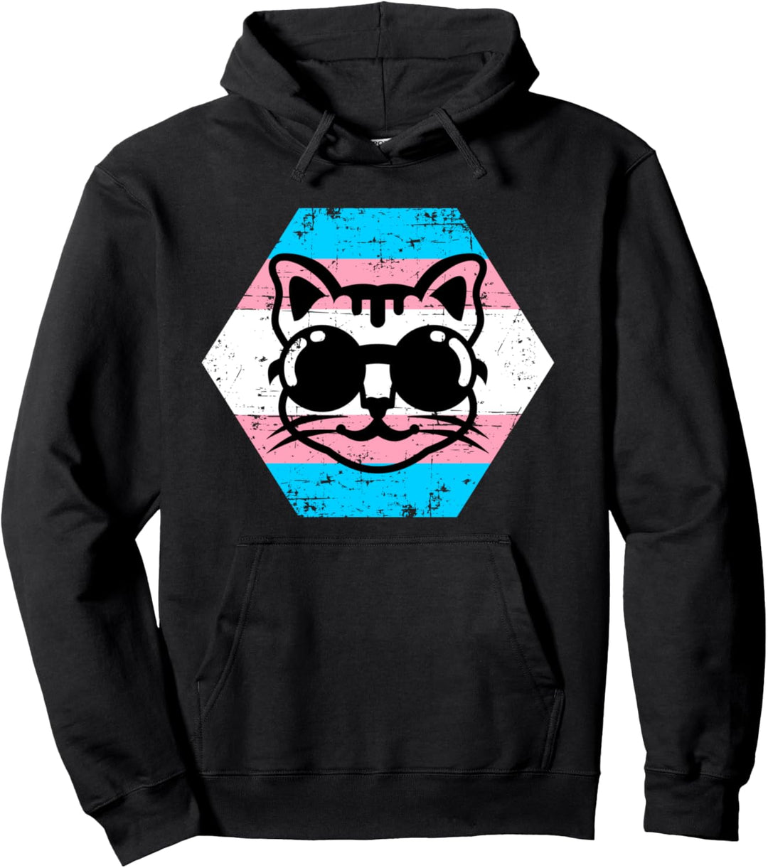 Coole Transgender Katze mit Brille Transgender Flagge Pullover Hoodie