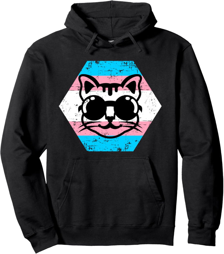 Coole Transgender Katze mit Brille Transgender Flagge Pullover Hoodie