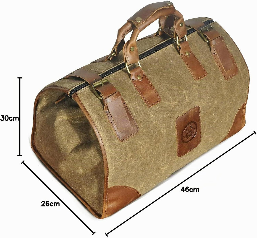 Wasserabweisend Canvas Crazy Horse Leder Reisetasche 35L Trim Unisex Handgepäck Weekender Tasche Spo