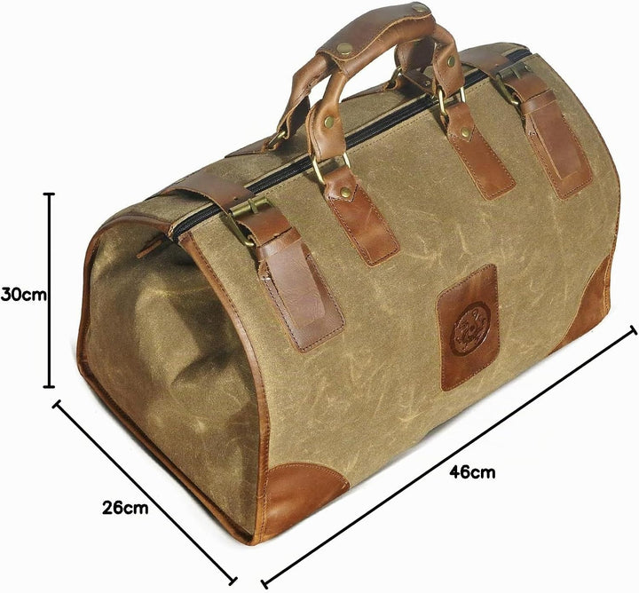 Wasserabweisend Canvas Crazy Horse Leder Reisetasche 35L Trim Unisex Handgepäck Weekender Tasche Spo