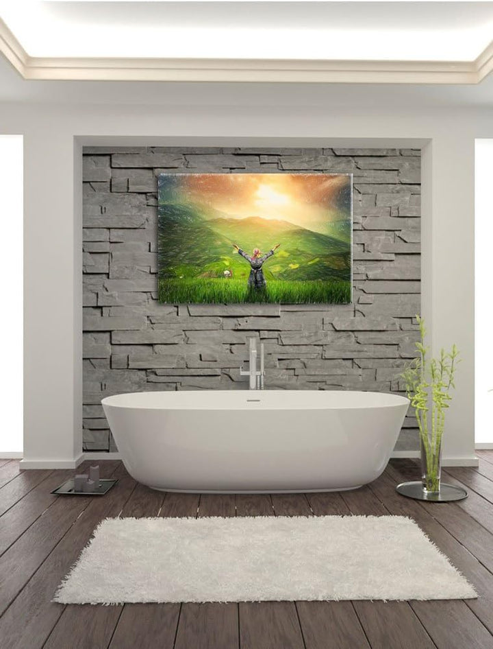 Pixxprint Berg Farm in Asien / 100x70cm Leinwandbild bespannt auf Holzrahmen/Wandbild Kunstdruck Dek