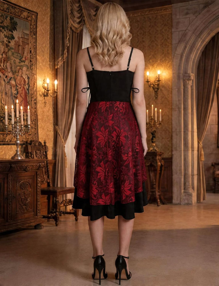 Gothic Kleid Damen Vintage A Line Swing Cocktail Gothic Halloween Cosplay Kostüm Minikleid Hexenklei