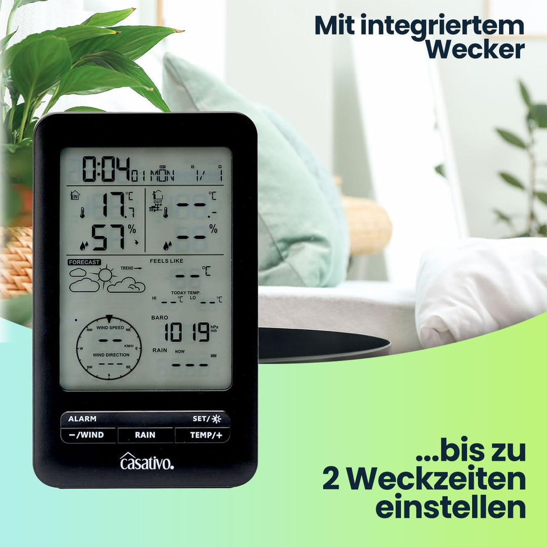 Profi Funk-Wetterstation mit Solar-Aussensensor – Niederschlag, Wind, Hygrometer & Wettervorschau –