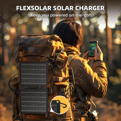 FlexSolar 10 W tragbares Solarpanel-Ladegerät,wasserdichtes IP67 faltbares Solarpanel mit USB-Anschl