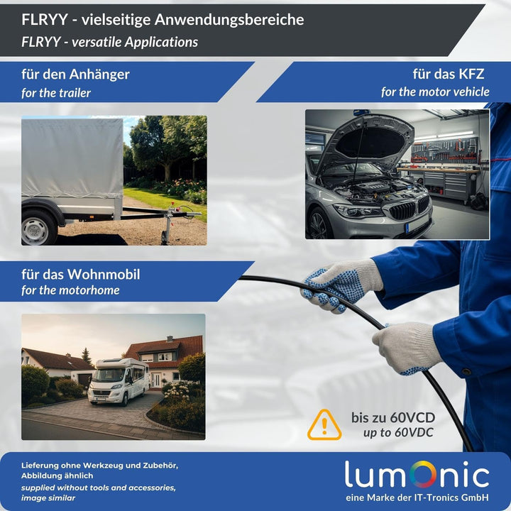 10m Lumonic 1m FLRYY Fahrzeugkabel 5 adrig I Fahrzeugleitung mit Kabelquerschnitt 5x 1,5mm² I Kabel