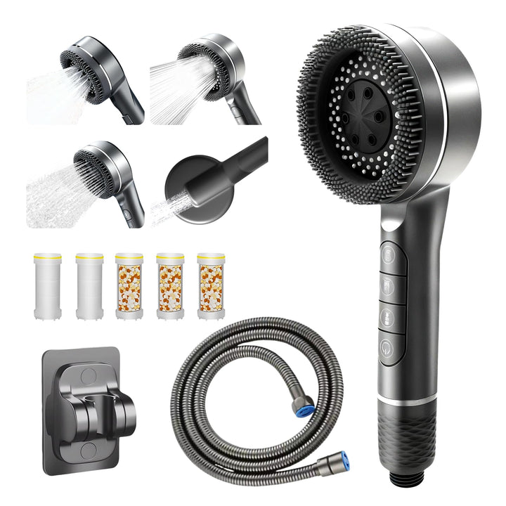 Duschkopf mit Filter, Hochdruck Handbrause mit 1.5 M Schlauch, Brausekopf Dusche, 4 Strahlarten, Dus