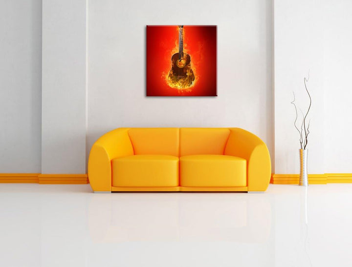 Pixxprint Brennende Gitarre Heisse Flammen, Format: 70x70 auf Leinwand, 70x70
