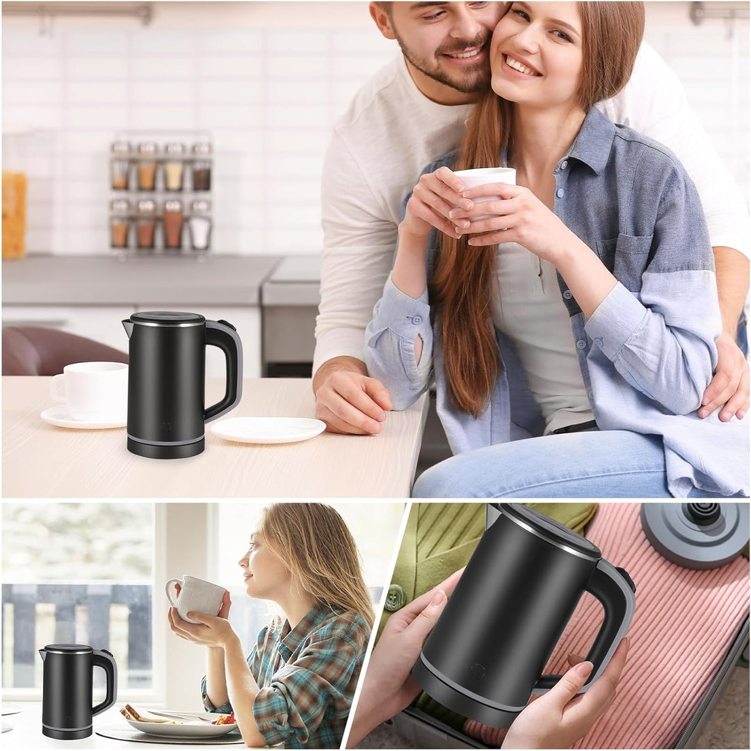 Towwoo 800ML Reisewasserkocher Klein, 600W 5 Minuten Schnelles Kochen Mini Edelstahl Wasserkocher, Ü