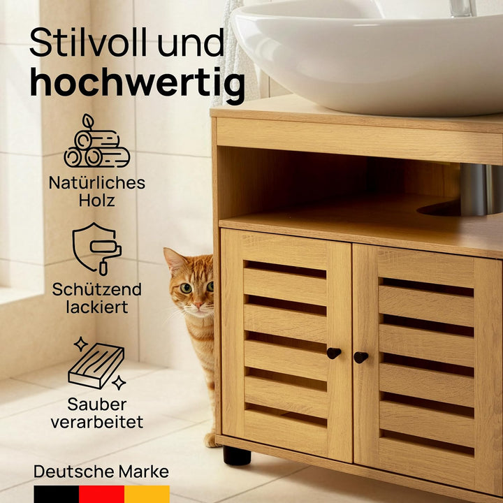 Katzenschrank für Katzenklo – Stilvoller Waschbeckenunterschrank/Katzenmöbel mit flexiblem Einstieg