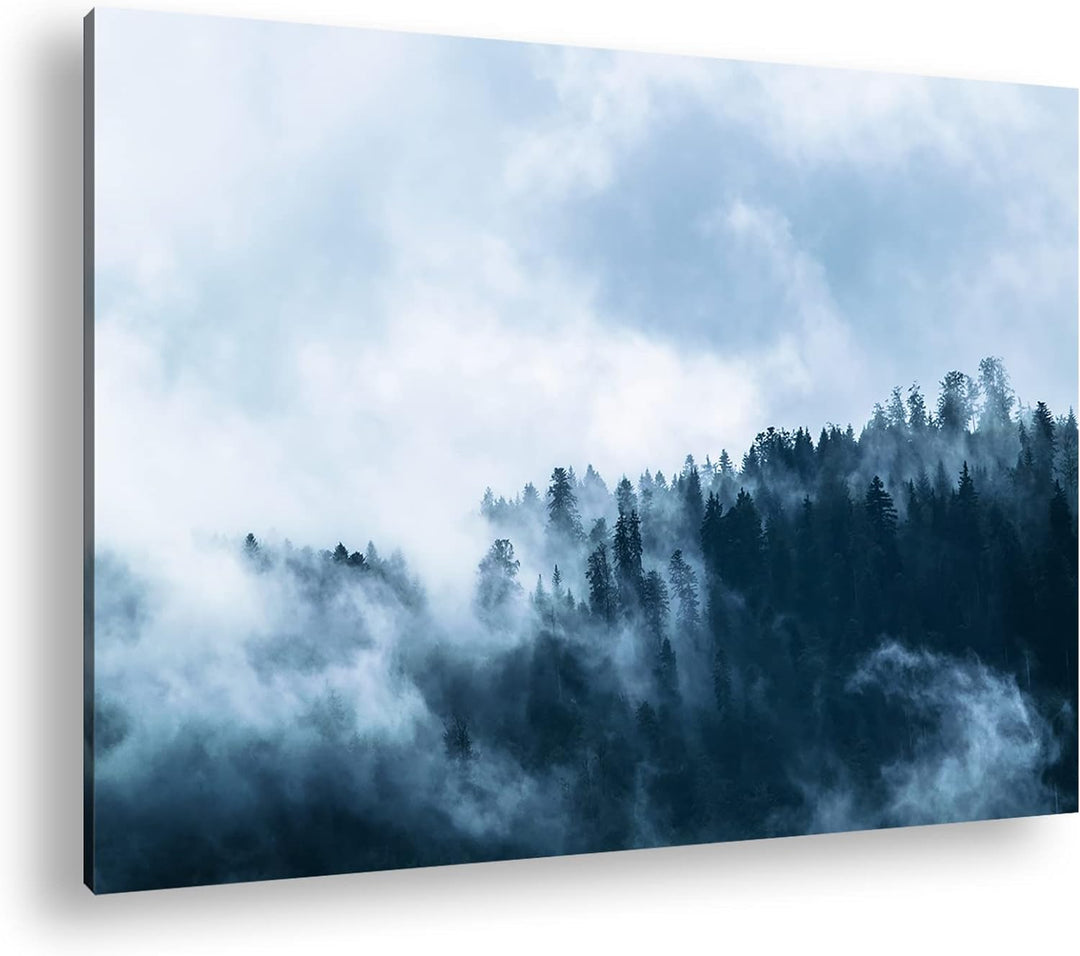 Atemberaubender Nebel im Wald Format: 100x70 als Leinwandbild, Motiv fertig gerahmt auf Echtholzrahm