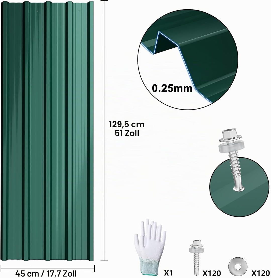 HENGMEI Metal Trapezblech 36 x Dachplatten 21m² Trapezoidal Sheet Wellplatten Dach 129cm x 45cm Galv
