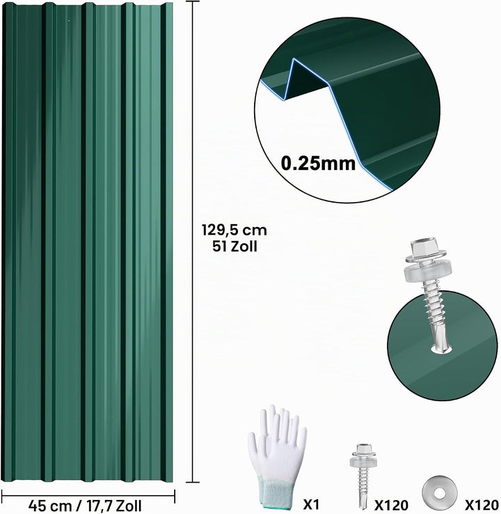 HENGMEI Metal Trapezblech 36 x Dachplatten 21m² Trapezoidal Sheet Wellplatten Dach 129cm x 45cm Galv