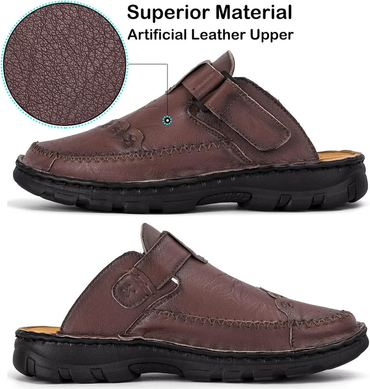 BUGUKI Sandalen Herren Leder Pantoletten Clogs, Weiche Dicke Sohle 40 EU Ta1 Dunkel Braun, 40 EU Ta1
