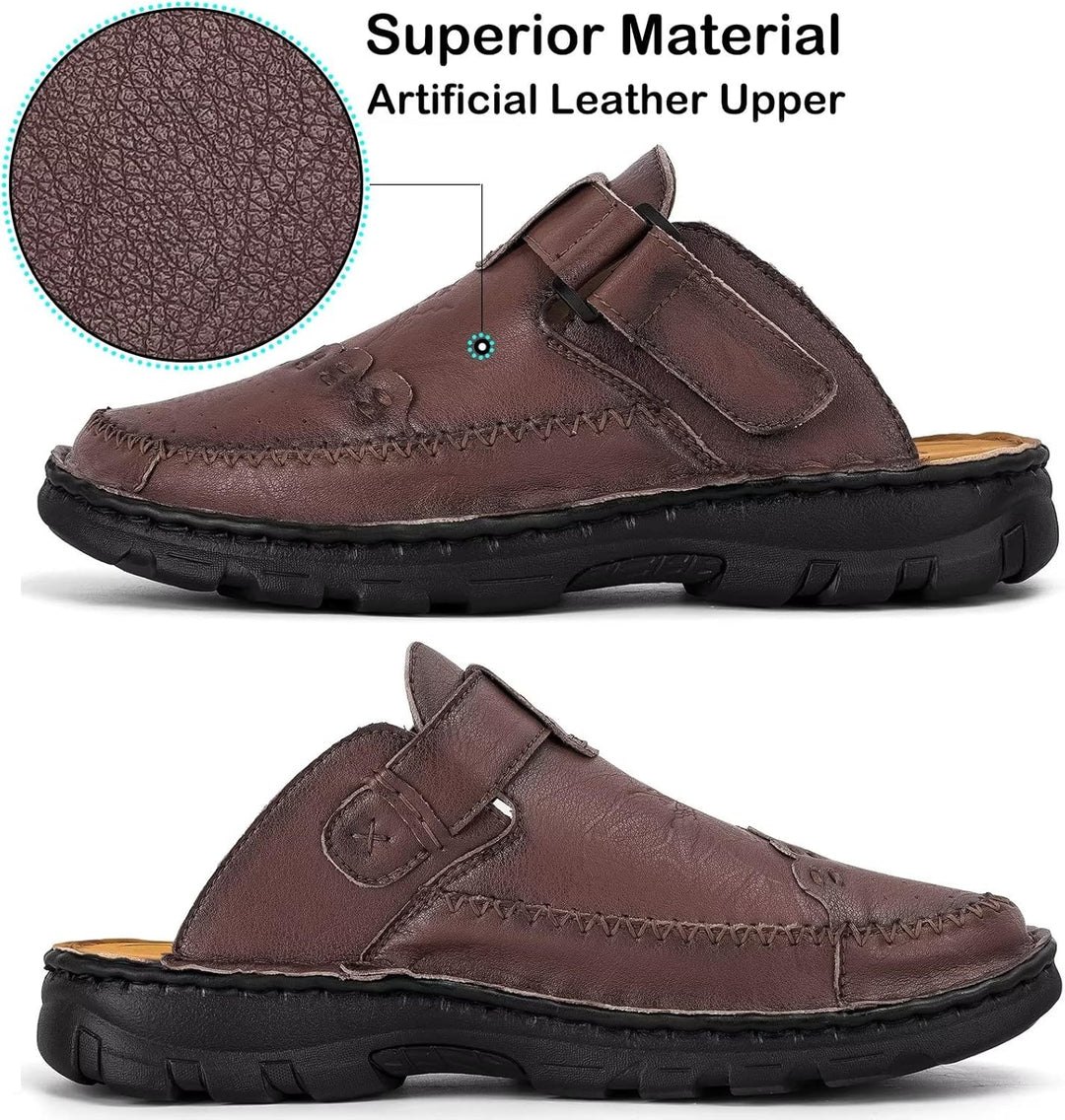 BUGUKI Sandalen Herren Leder Pantoletten Clogs, Weiche Dicke Sohle 42 EU Ta1 Dunkel Braun, 42 EU Ta1