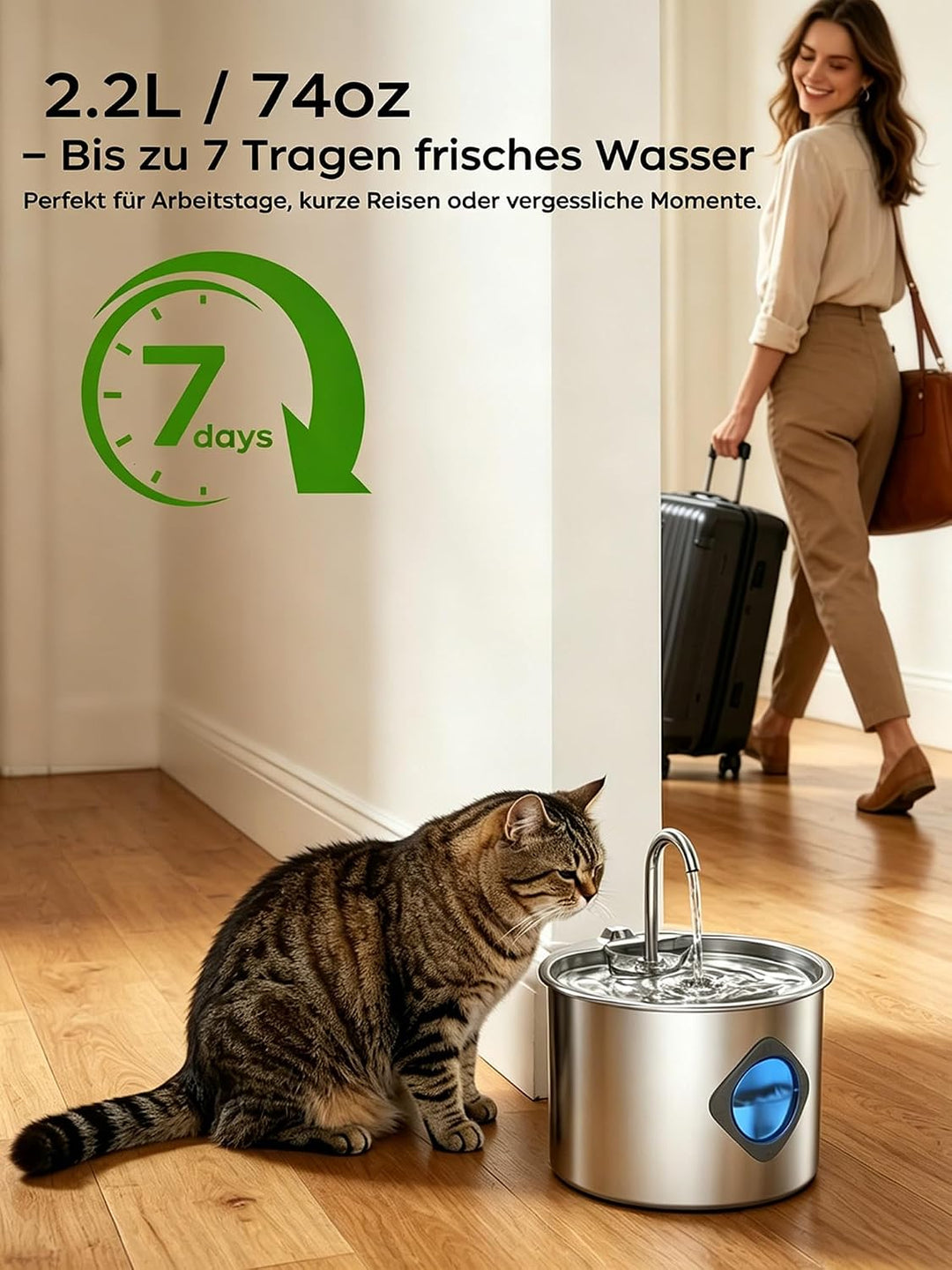 Edelstahl Katzenbrunnen 2,2L,, 2.2Faucet Style+2 Filters+2 Sponges