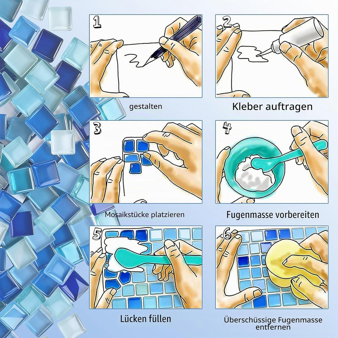 1100 Stück Mosaiksteine zum Basteln, 1kg Kristall Mosaik Bastelset, 1x1 CM Bunte Steine Mosaikfliese
