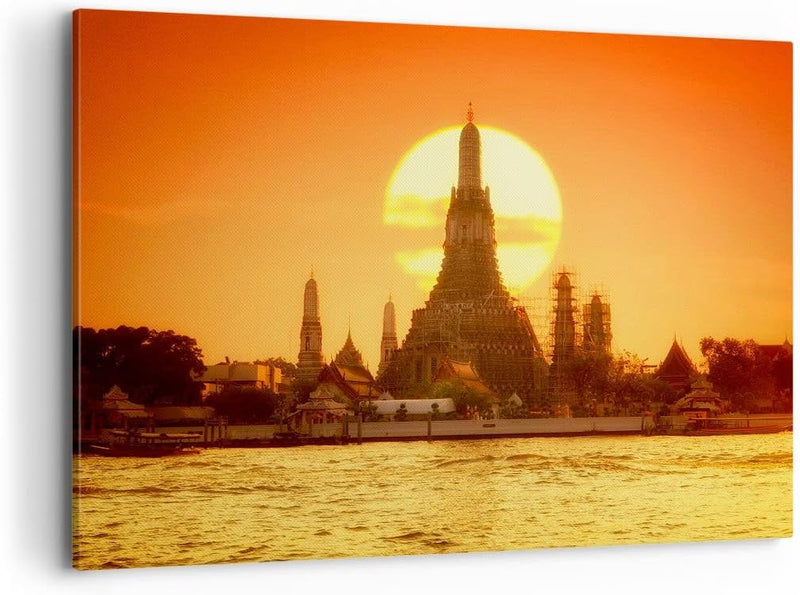 Bilder auf Leinwand 100x70cm Leinwandbild mit Rahmen Tempel Asien Gross Wanddeko Bild Schlafzimmer K