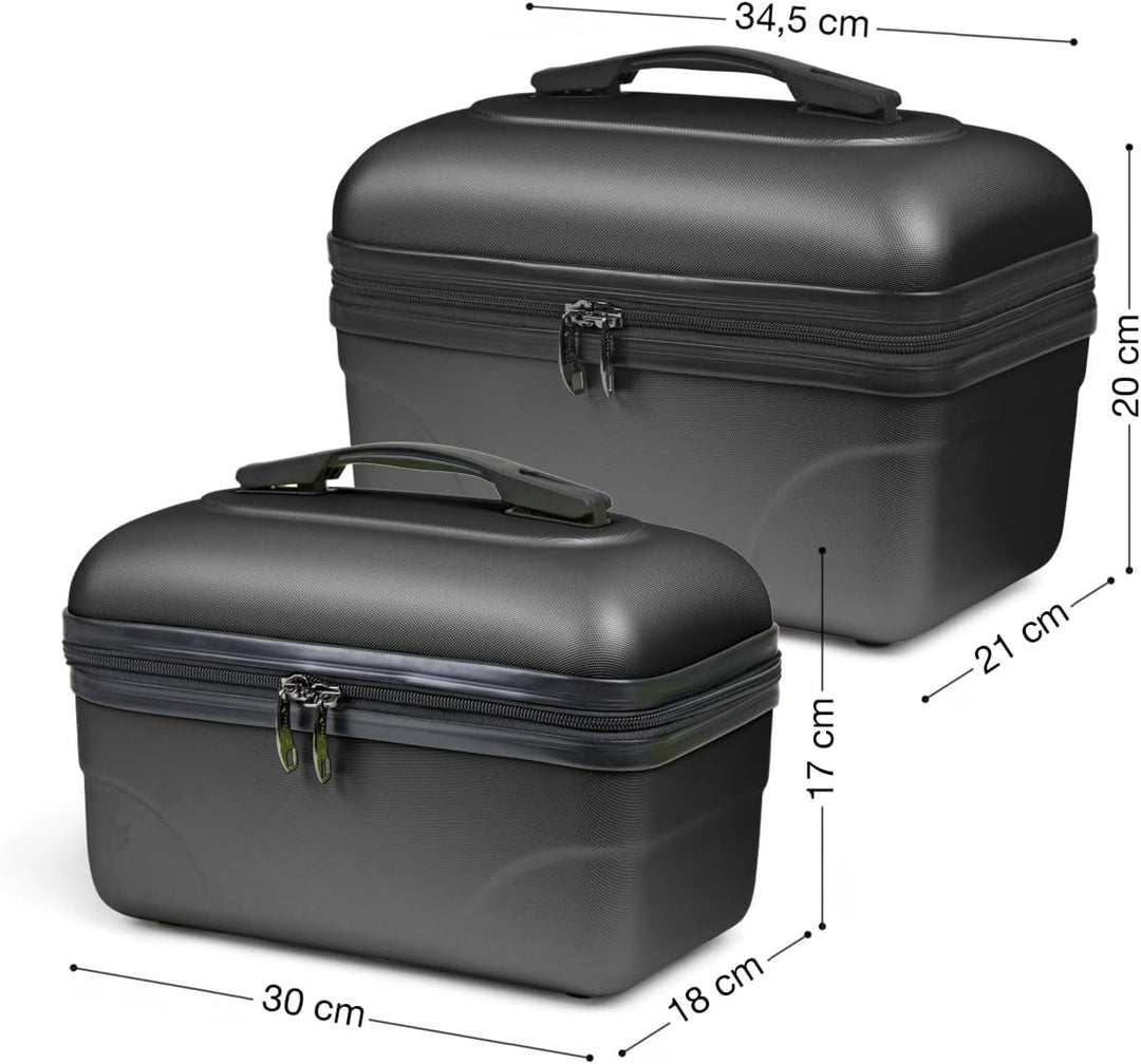 2er-Set Grosse starre Waschtisch-ABS-Schale - Kulturbeutel/Make-up-Etui 35 cm Schwarz, Schwarz