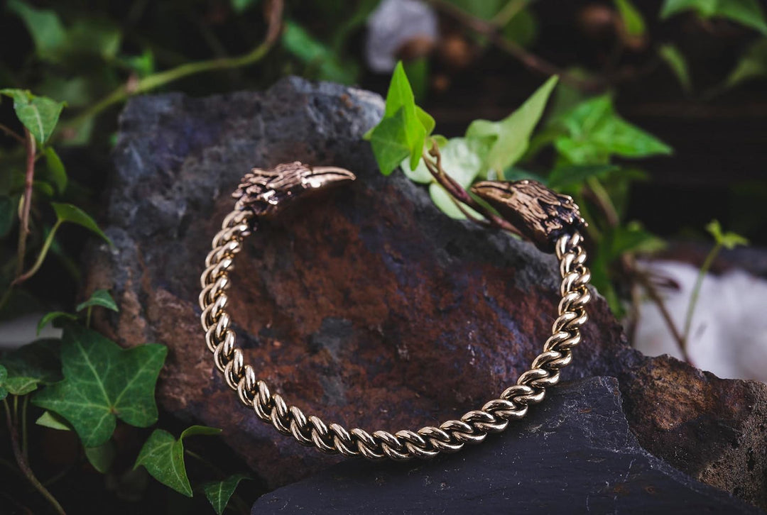 Windalf Männer Armreif RAVON Ø 6.5 cm Vikings Raben Odin Schmuck Armschmuck Handarbeit aus Bronze