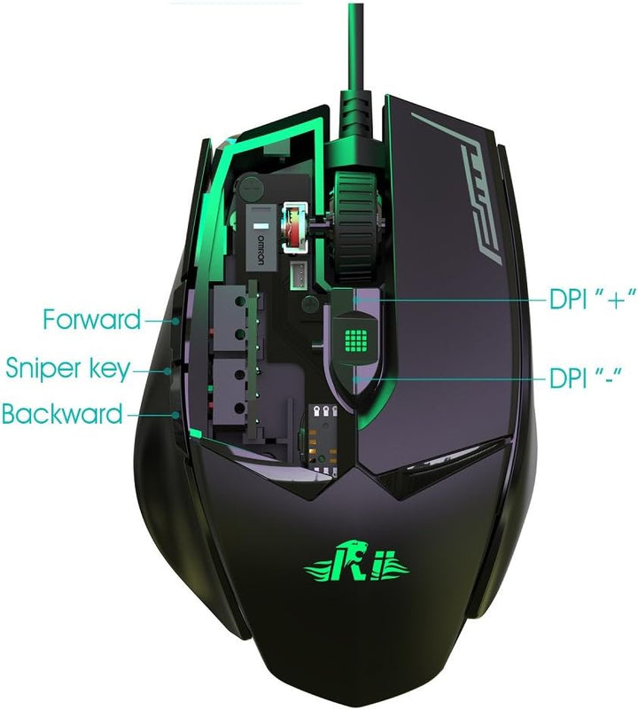 Rii Gaming M01 Laser - Programmierbare Gaming Maus, 12.000 DPI, 16.8 Millionen Farben LED Hintergrun
