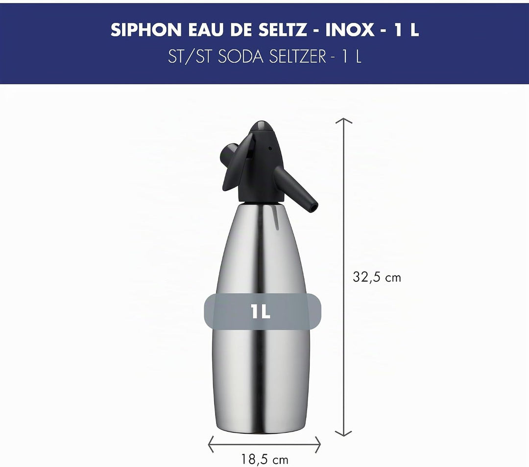 LOUIS TELLIER | Siphon für Sprudelwasser | Edelstahlbehälter | 1L | Sprudelwasser | Sprudelndes Wass