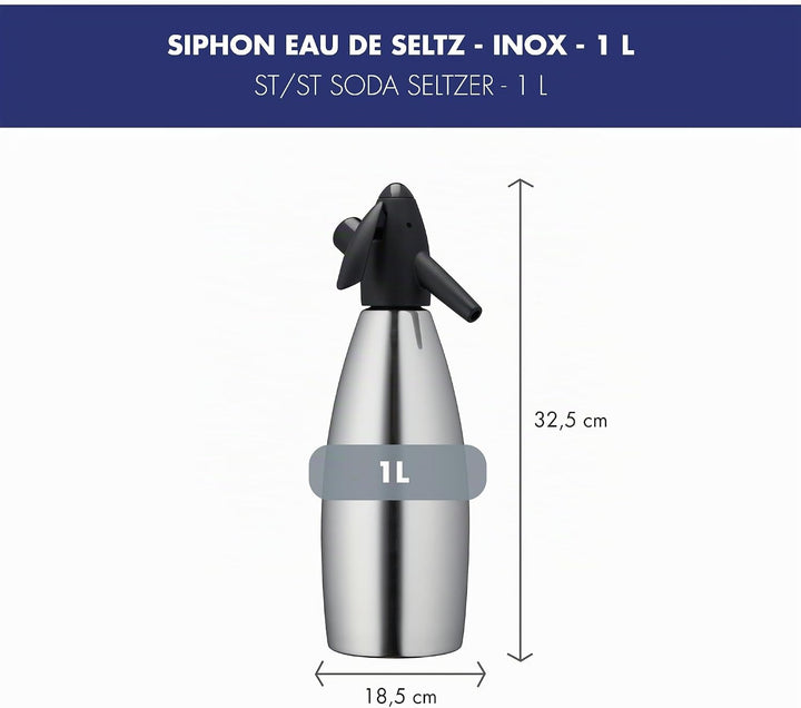 LOUIS TELLIER | Siphon für Sprudelwasser | Edelstahlbehälter | 1L | Sprudelwasser | Sprudelndes Wass