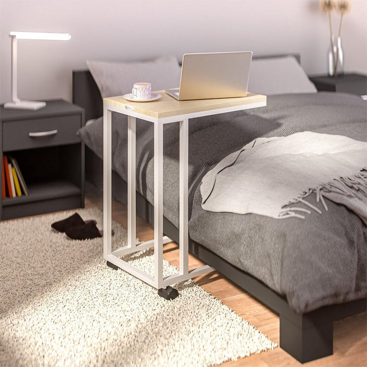 Casaria® 2X Beistelltisch mit Rollen 50x35x70cm C Form Holz Metall 40kg Belastbarkeit Wohnzimmer Sch