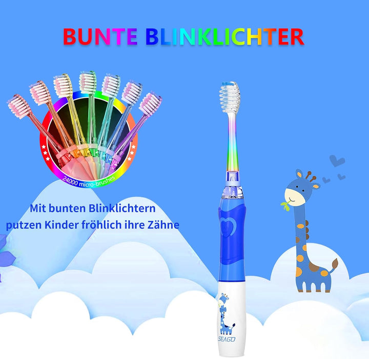 Seago Elektrische Zahnbürste Kinder ab 3-12 jahre Kinderzahnbürsten mit Farbigem Licht Smart Timer 4