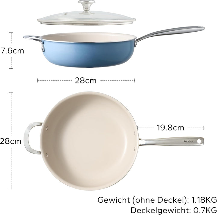 Redchef Bratpfanne 28cm, Pfanne mit Deckel Antihaft Beschichtung Keramikpfanne, Bratpfannen Induktio