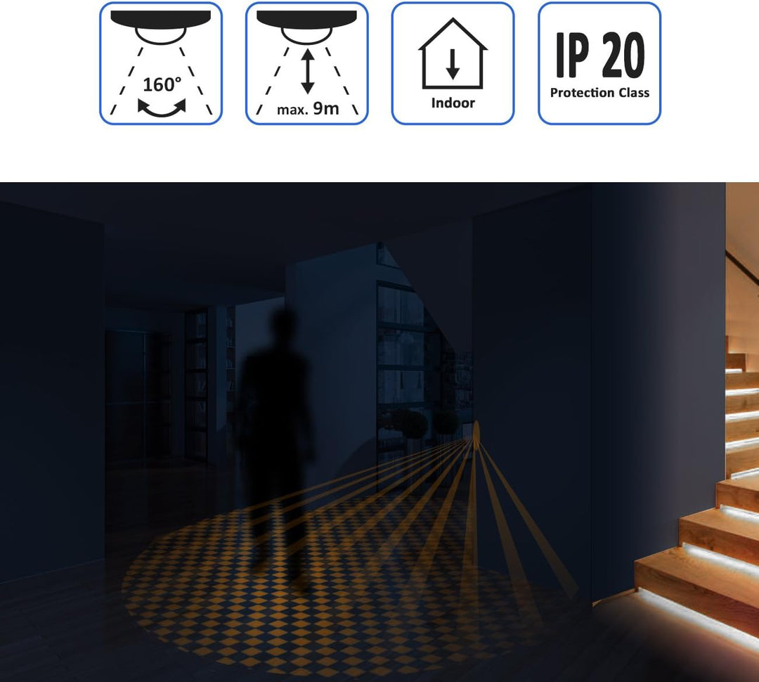 deleyCON 2X Infrarot Bewegungsmelder Unterputz Wandmontage Innenbereich Lichtsteuerung 160° Arbeitsf
