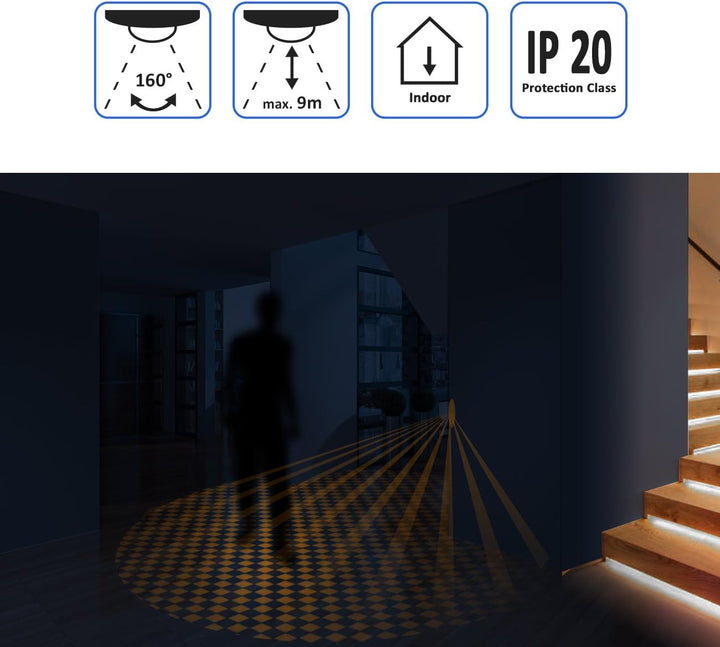deleyCON 2X Infrarot Bewegungsmelder Unterputz Wandmontage Innenbereich Lichtsteuerung 160° Arbeitsf
