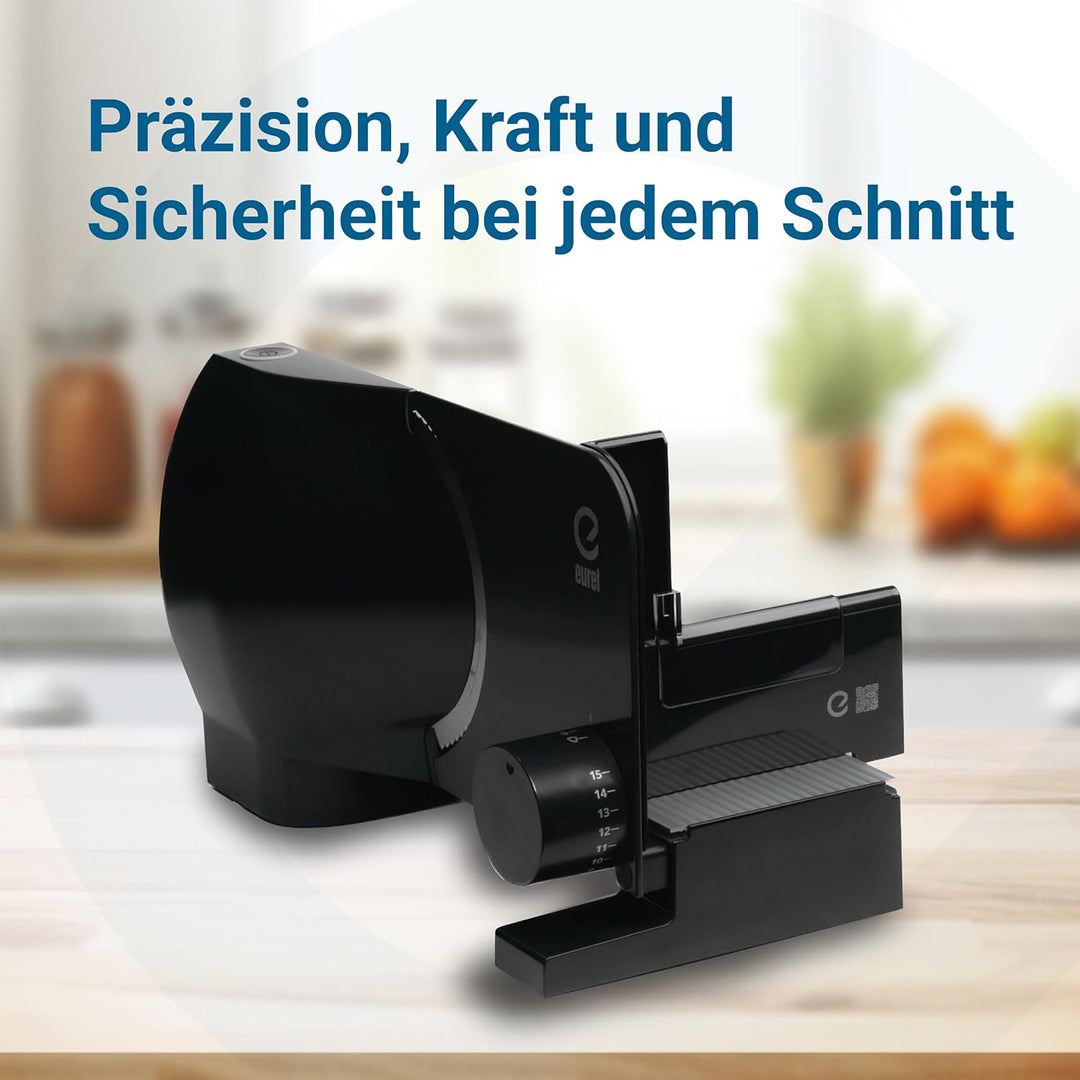 EUREL RS72 Allesschneider Elektrisch Schwarz – Brotschneidemaschine, 170 mm Edelstahlklinge, 0–15 mm